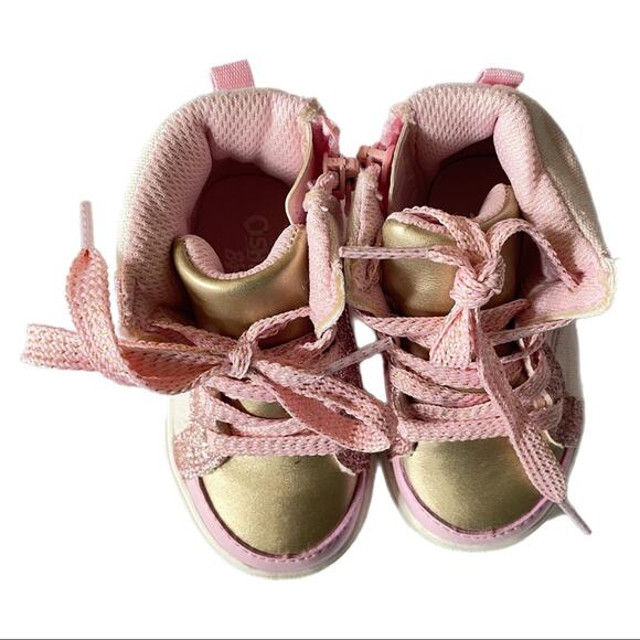 OshKosh B’Gosh Metallic Gold High-Top Sneakers Toddler Girls Size 4 Pink - Picture 2 of 5